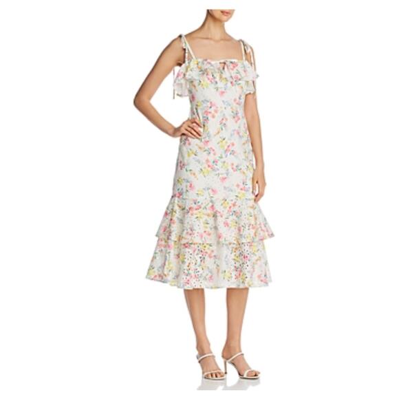 Yumi Kim Floral Cotton Eyelet Lace Dress White Size 12 San Juan A-Line Midi - Picture 10 of 12